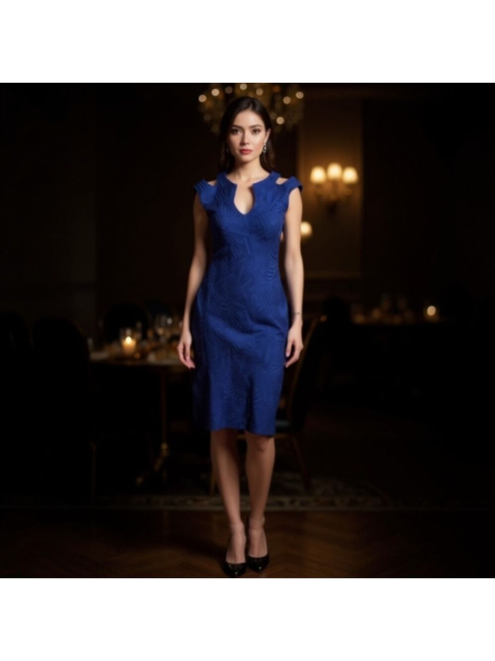Joseph Ribkoff Bodycon Shoulder Cutout Blue Dress Size 8